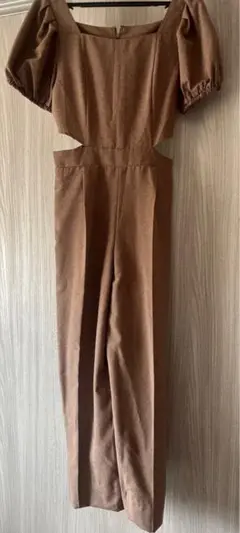 ブラウン パフスリーブ オールインワン