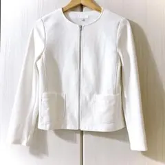 ユニクロ UNIQLO ジャージー ノーカラージャケット ジップアップ(M)のサムネイル