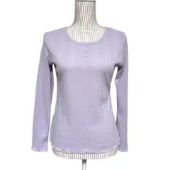 【コルザ】 ヘンリーネック ピンストライプ リブ カットソー (L) レース