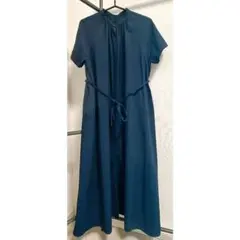 GU バンドカラーシャツワンピース ネイビー 半袖 Lサイズ キャミソール付き