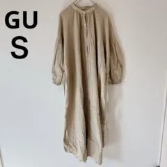 GU 【Ｓ】 ロングシャツワンピース ベージュ　長袖　ワンピ　ジーユー　春夏