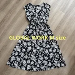 GLOBAL WORK 花柄ワンピース ブラック×ホワイト
