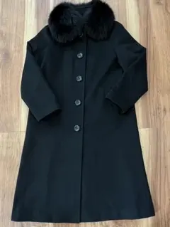 カシミヤ100% ロングコート　ブラック　黒　フォックスファー