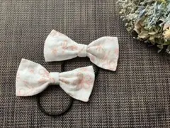 ヘアゴム　リボン お揃い　おしゃれ　ヘアアクセ　花柄　ホワイト　白　冬　発表会