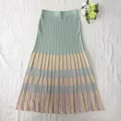 ZARA サマーニットプリーツスカート　異素材 マルチカラー　ゴム（M相当）美品のサムネイル