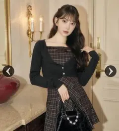 チェックドッキングワンピース ミシェルマカロン F ミシェルマカロン チェックドッキングワンピース ミシェル