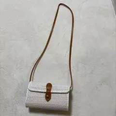 未使用 かごバッグ ショルダーバッグ バリ島 ナチュラル ホワイト×ブラウン