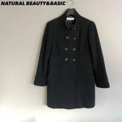 【a3292】ナチュラルビューティーベーシック 美品 ロングコート L ブラック