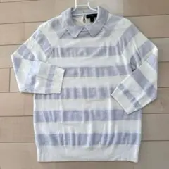 J.crew メリノウール ボーダー ポロ襟ニット セーター 七分袖
