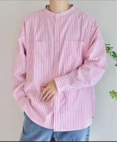 て*ん様 ピンクと白のストライプ長袖シャツ