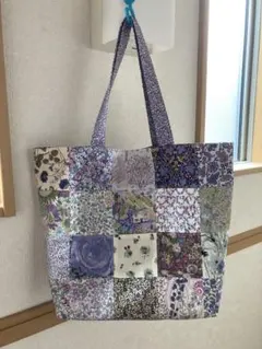 ケイタマルヤマ パッチワーク花鳥柄✕タータンチェック柄トートバッグ 