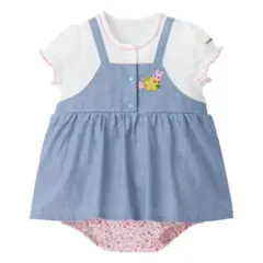 ミキハウス ホットビスケッツ ショートオール デニムブルー フリル付きロンパース