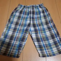 キッズ 青系チェック柄 半ズボン ウエストゴム ハーフパンツ 130cm