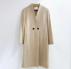 【美品】アダムエロペ　ノーカラー　ウールコート　ファインウール