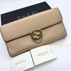 GUCCI グッチ インターロッキングG 長財布 ベージュ レザー