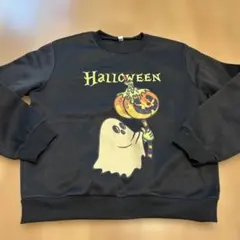 ハロウィン ゴースト パンプキン プリント トレーナー ブラック　裏起毛