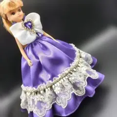 リカちゃんハンドメイドドレス（紫×白Gラッセル・O・紫ビジュー・Gブレード）