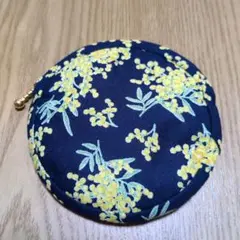 ミモザ花柄 ネイビー コインケース