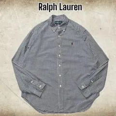 ラルフローレンクラシックフィットギンガムチェックボタンダウンシャツXL青×白