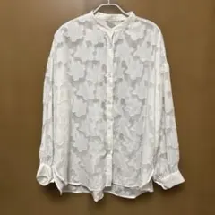 花柄ジャガード 長袖シャツ ホワイト Lサイズのサムネイル