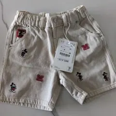 ZARA ミッキー刺繍ハーフパンツ 92cm ベージュ