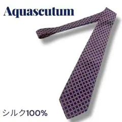 アクアスキュータム ネイビー系 総柄 ネクタイ メンズ シルク100%