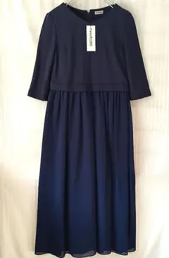 オンワード樫山　ネイビー マキシワンピース 9号　切り替えフレア