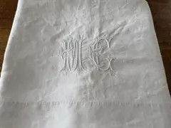 フランスアンティーク モノグラム ドット ドイリー ピュア リネン