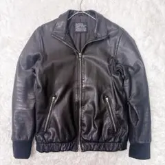 羊革　ナノユニバース　黒　シボ　ボンバー　ライダース　ジャケット　シングル　短丈