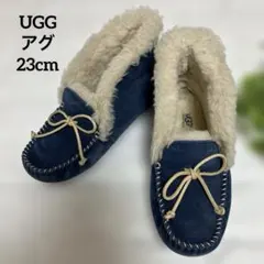 UGG モカシン デッキシューズ スエード ボア ネイビー - メルカリ