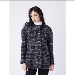 ミラオーウェン　ポケットデザインロングツイードジャケット