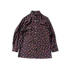 7BS2 リーフ　総柄　シースルーシャツ　タイト　モード　黒　古着used