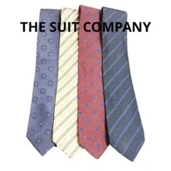 【4本セット】スーツカンパニー ネクタイ まとめ売り 絹 ストライプ ドット 紺