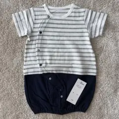 新品 ベルメゾン ベビー ロンパース 50-60cm 綿100 ボーダー 紺色