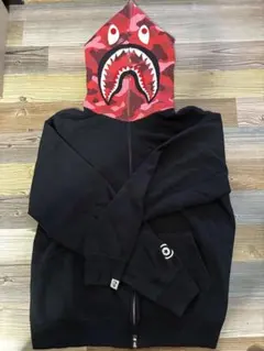 A BATHING APE シャークフード パーカー 黒 カモフラージュ