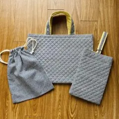 入学 入学 レッスンバック 3点セット ヒッコリー柄 黄色