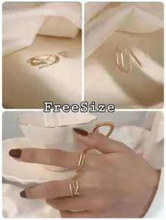 【2点set】ゴールド ニュアンスリング フリーサイズ 指輪 華奢見え 上品