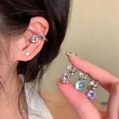 スワロフスキー風 イヤーカフ ピンク 片耳イヤーカフ イヤリング ジルコニア