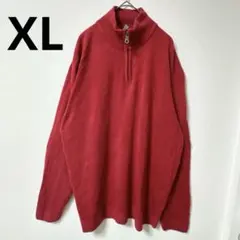 ハーフジップ ニット セーター レッド XL オーバーサイズ 赤