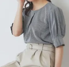 【美品】index ストライプジャージタックスリーブトップス　ネイビーS