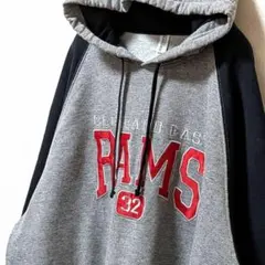 ジャージーズ ラムズ32 刺繍 スウェットパーカー グレー 灰色 XL 古着