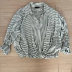 ZARA ストライプ ボタンアップシャツ S グリーン