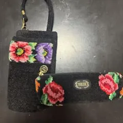 FELIER フラワー刺繍ポーチ ブラック　2点セット