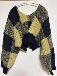 KBF パッチワーク ニットカーディガン