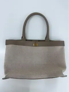 ベージュ キャンバス レザー ハンドバッグ