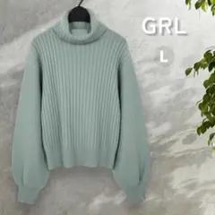 【美品】GRL リブ編み タートルネック セーター L グリーン系