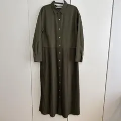 美品　ZARA ザラ　ロングワンピース　カーキ 裾プリーツ 切り替えワンピース