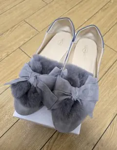 あしながおじさん 【23.0】ファー付きフラットシューズ　パンプス　グレー