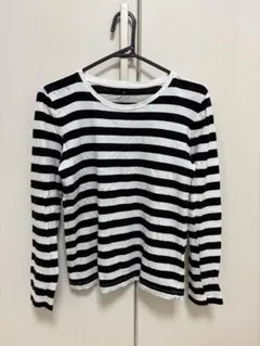 無印良品 Mサイズ 黒と白のストライプ長袖Tシャツ