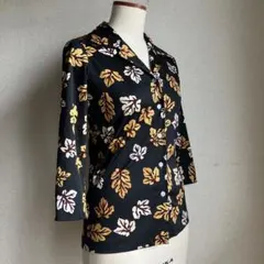 古着　オープンカラーシャツ　楓　ポリシャツ　秋　開衿　開襟　国産古着シャツ